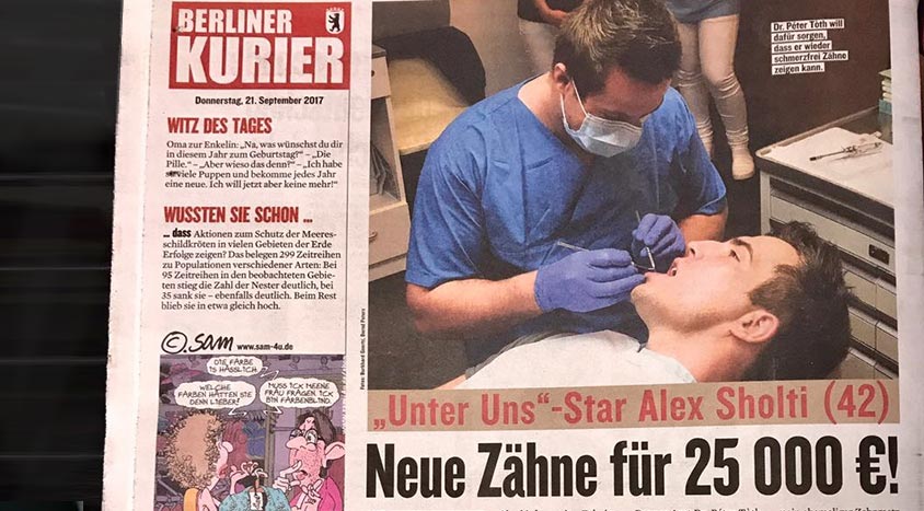 "Unter Uns"-Star Alexander Sholti reist zur Zahnbehandlung nach Ungarn - Bericht im Berliner Kurier