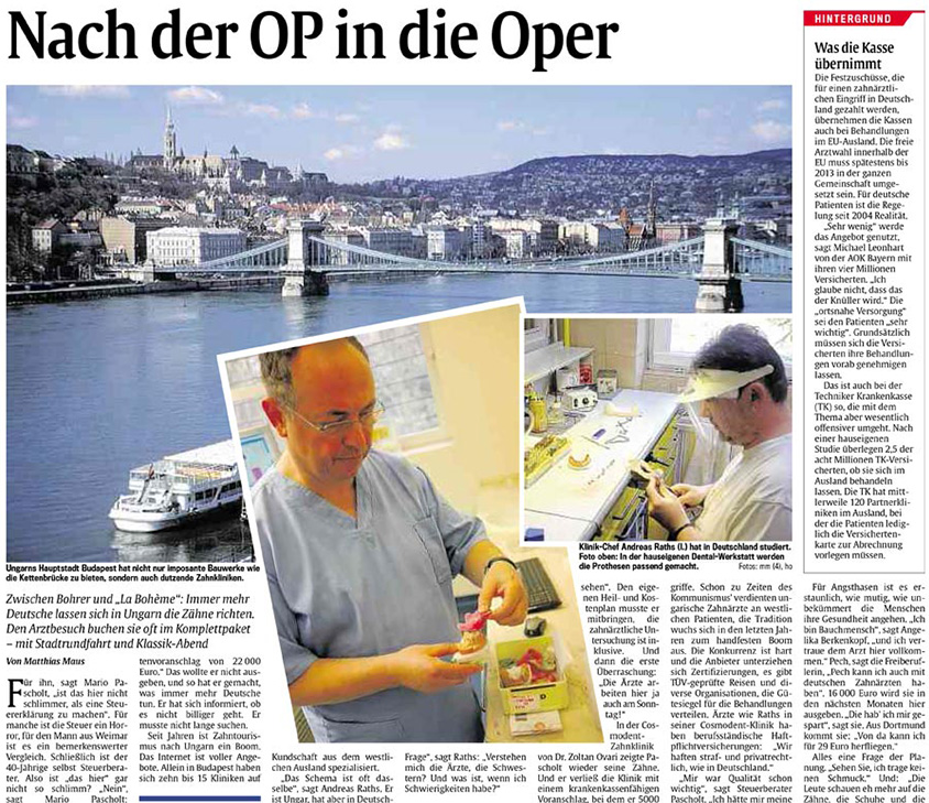 Artikel Münchener Abendzeitung 2012 "Nach der OP in die Oper"
